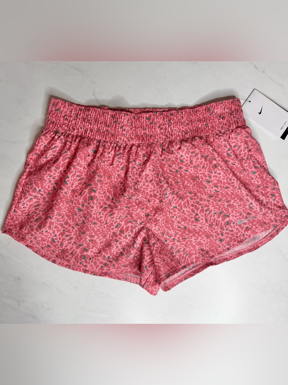 Nike Women’s Pink Green Leopard Print Dri-Fit Loose Shorts